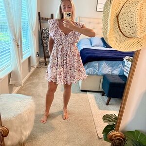 Goldie Lavender Floral Dress with Ruffle Sleeves